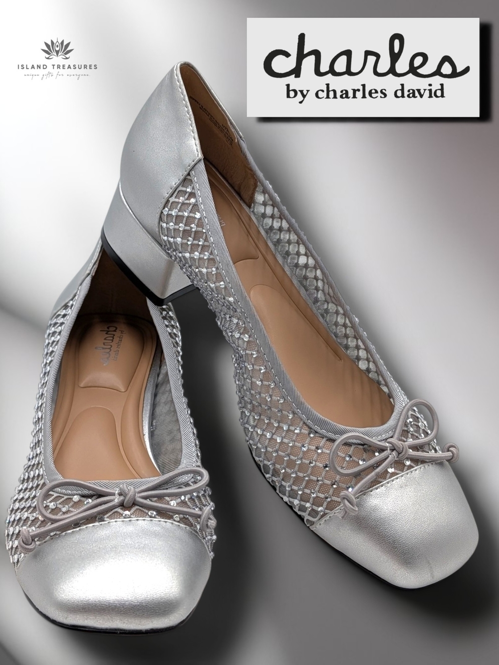 Charles by Charles David Size 7 Women's Zenith Silver Crystal Mesh Ballet Flats